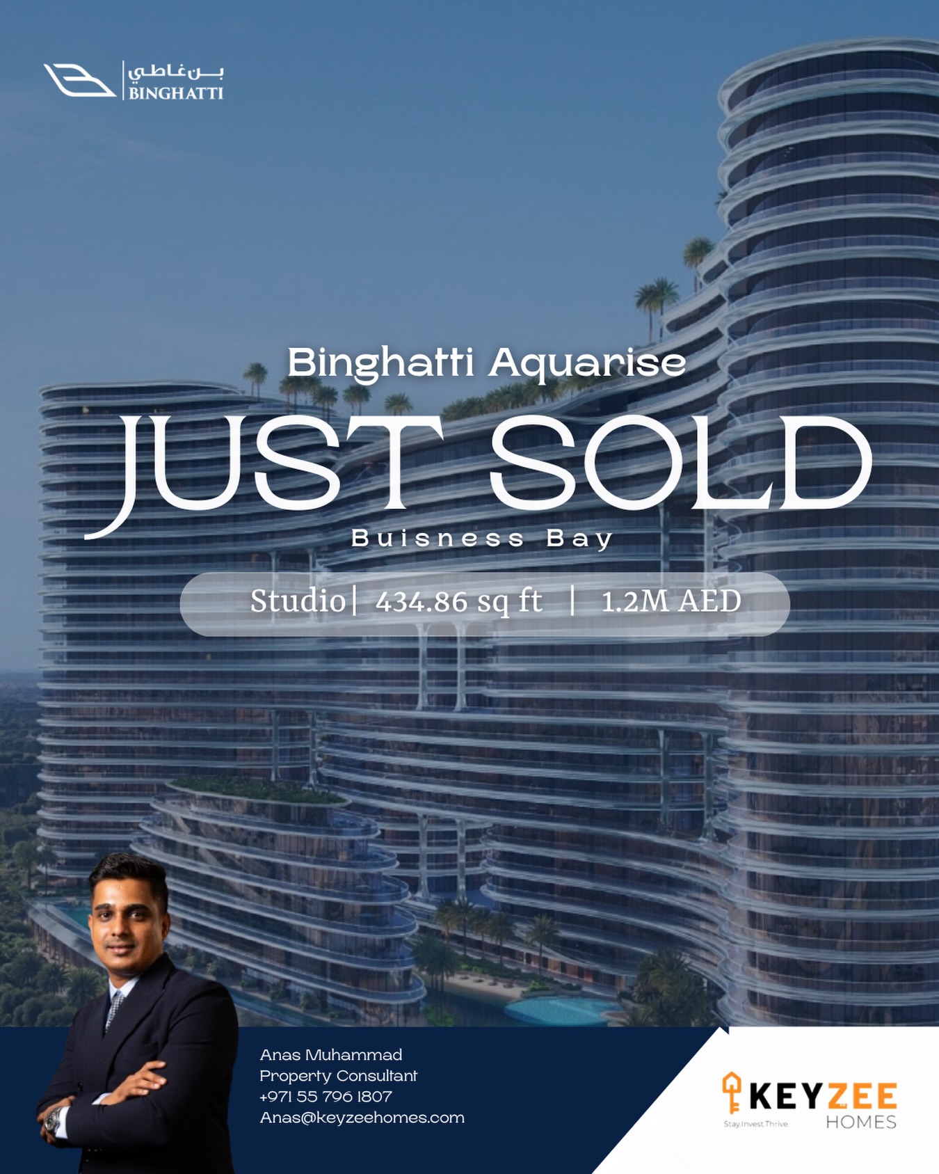 JUST SOLD | Binghatti Aquarise, Business Bay 1.2 M AED | Studio…